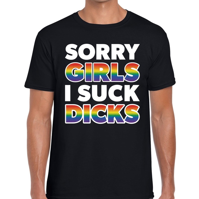 Sorry girls i suck dicks gay pride t-shirt zwart voor heren Top Merken Winkel